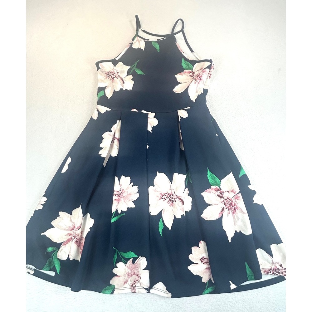 Monteau Fit and Flare Dress Women Medium Navy Blue Floral Wedding Guest 500223 - Picture 5 of 9